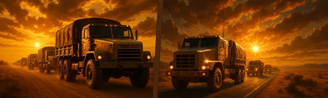 US Army Truck Driving War Convoy